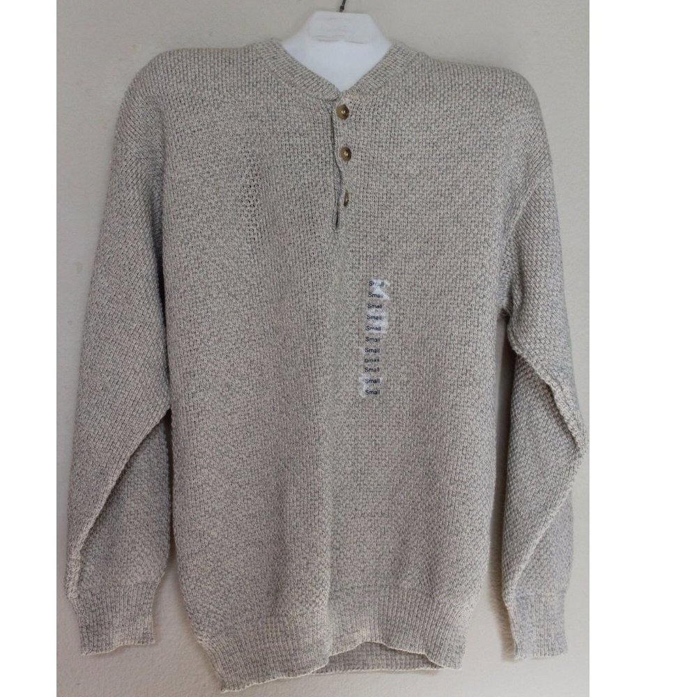 Hill&Archer Men's Crew Neck 3-Button Sweater Size: S Color - Biege/Grey